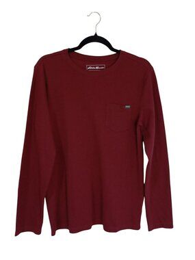 Eddie Bauer Mens Small Maroon Long-Sleeve Lounge Shirt With Pocket